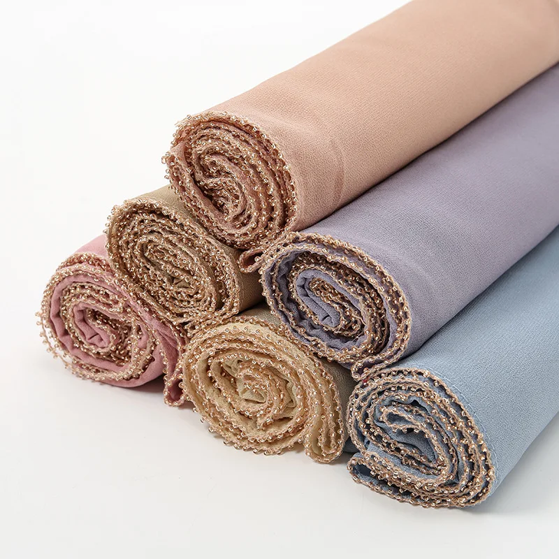 2024 Cross border New Malaysia Thickened Pearl Chiffon Headband Bead Chain Diamond Scarf Muslim Headband