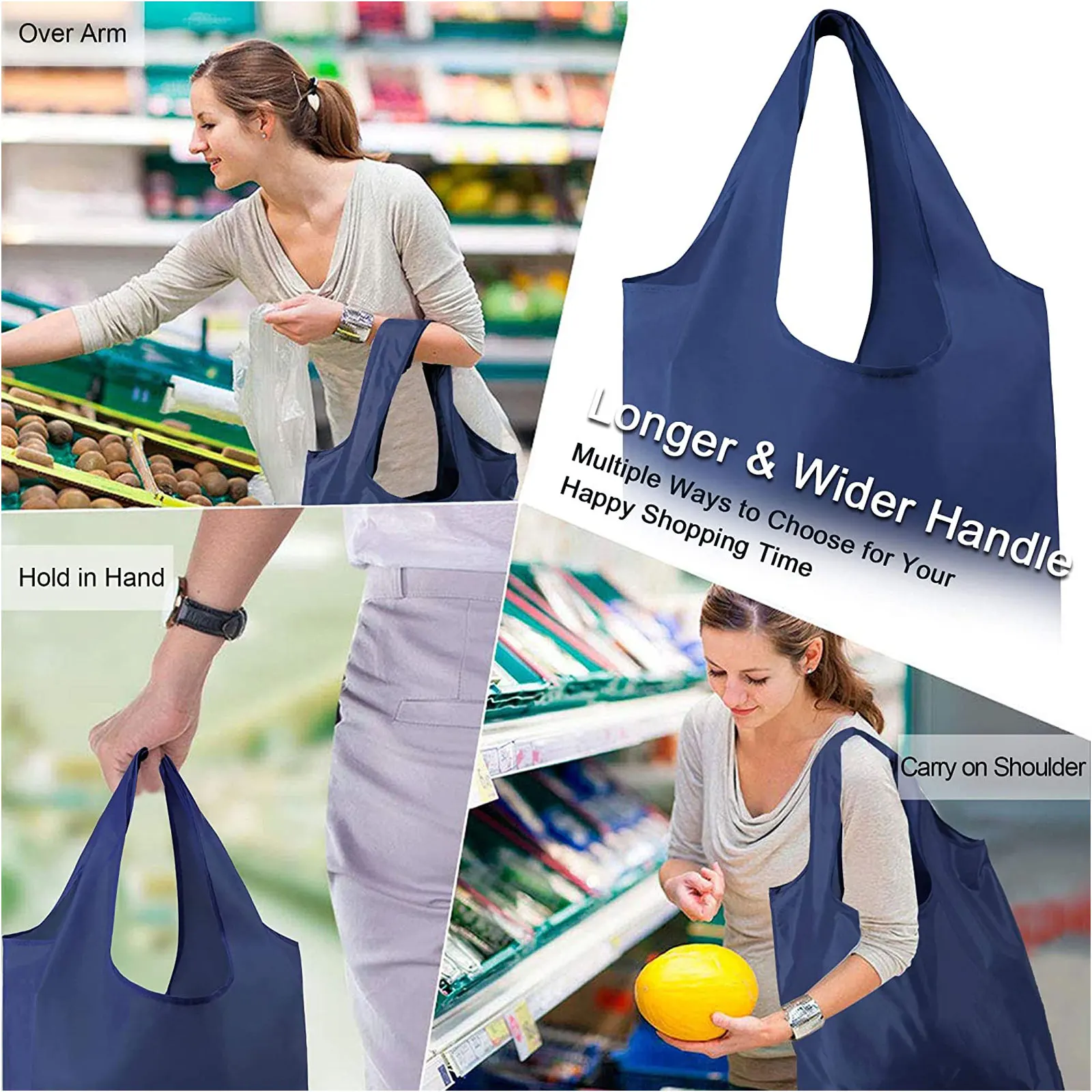 Hot Sale  Custom Reusable Grocery Bags Multi-color  Tote Bag Foldable Shopping Storage Over Arm Bag