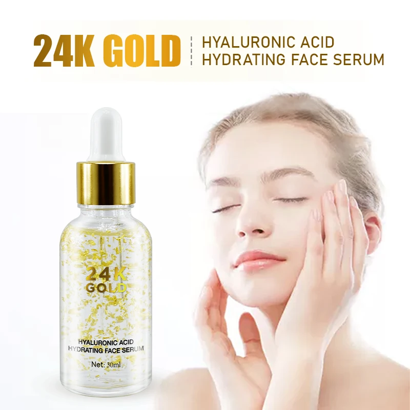 24K Gold Foil Hyaluronic Acid Facial Serum Firming Moisturizing Face Skin Care Essence Liquid