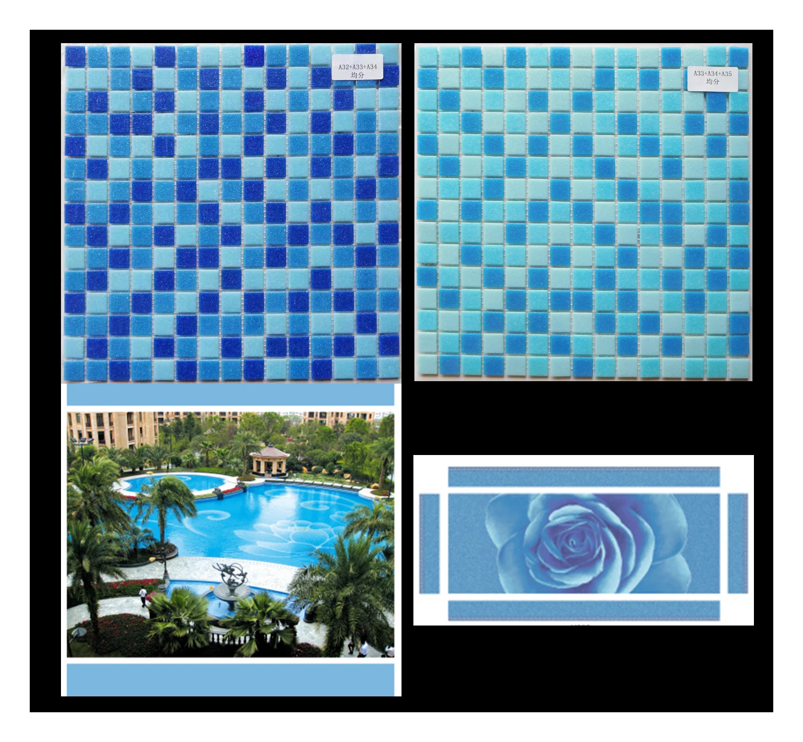 
blue color swimming pool tiles glass mosaic 