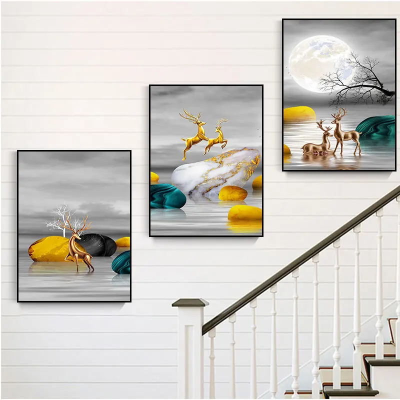 Huamiao Настенная картина в рамке для гостиной фантазийный пейзаж стеклянная живопись