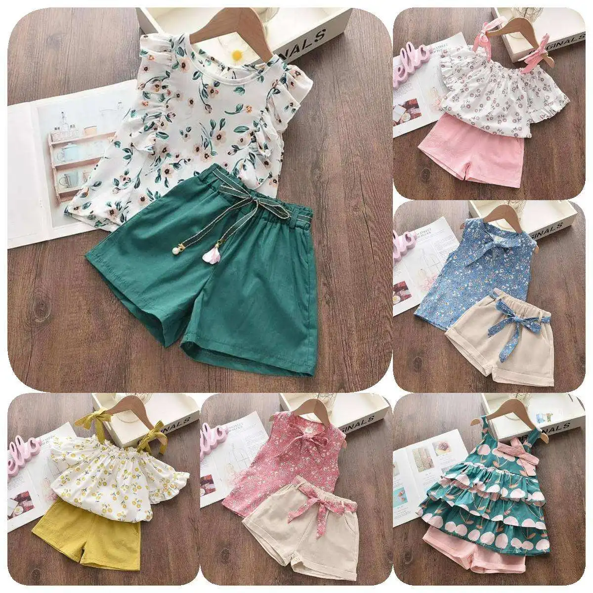 Trendy Hot Sale Little Girls Summer Dress Set of 2 Fashion Little Girls Mini Shorts Set