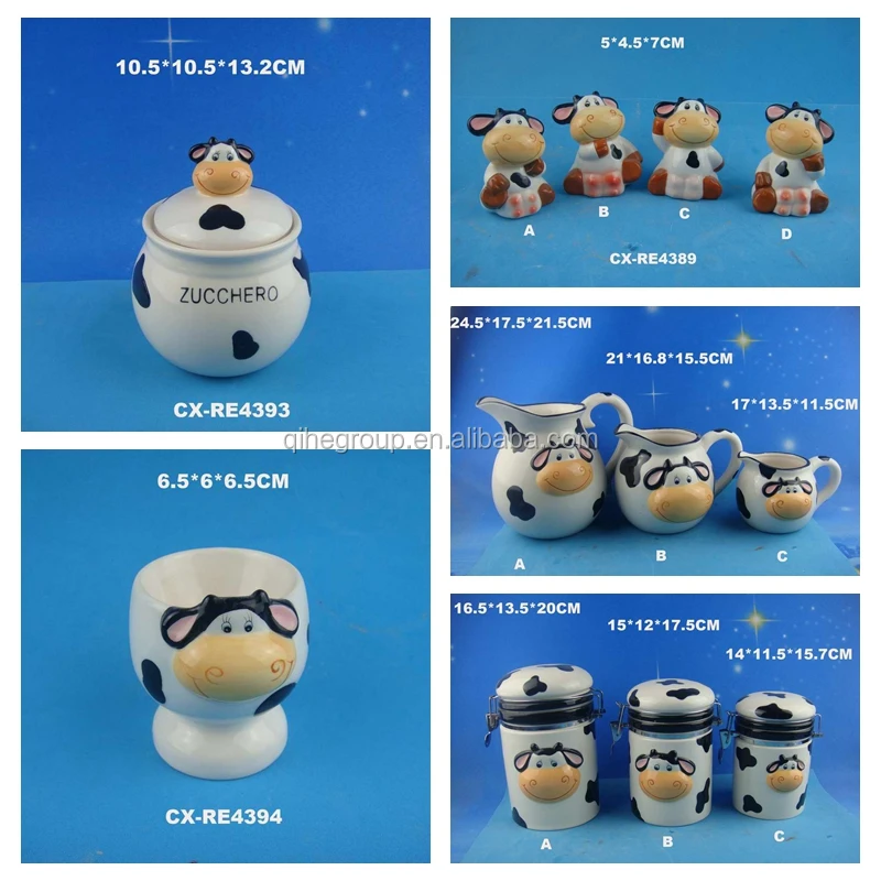 
Cow shape airtight canister custom ceramic cow food canister seal canister 