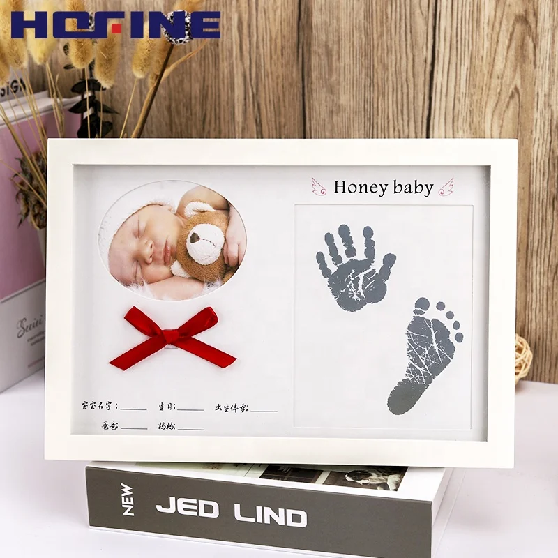HOFINE Baby Free Wash Inkpad Safe First Year Souvenir puzzle Foot Hand Print Family Wood Photo Picture Frame