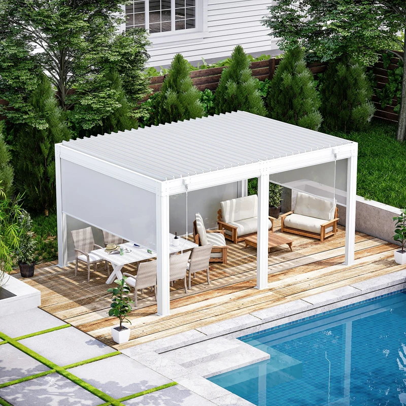 Factory wholesale motorized aluminum gazebo outdoor fully retractable louvre roof outdoor pergola