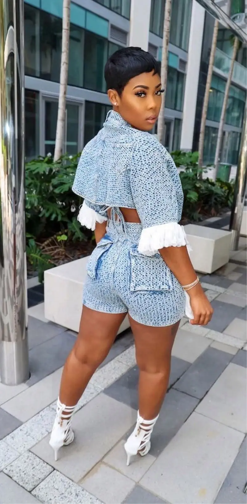 Boutique Clothing Street Wear 3 Piece Bra and Shorts Women Sets Halter Top Sexy Three Piece Set Women Shorts Set Denim