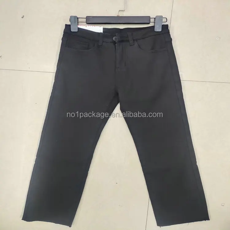 3.55 Dollar Model YH-AW003 Good Quality Wholesale Ladies Pure Black Thick Material Autumn Winter Low Rise denim jeans