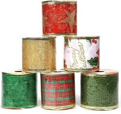 BS Pack and sell Christmas Wired Ribbon Assorted Plaid Sparkling Decorations Wired Sheer Glitter Tulle Ribbon 36 Yards