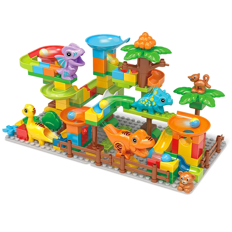 DIY early learning building blocks toy dinosaur Round beads track bricks 135PCS for kids