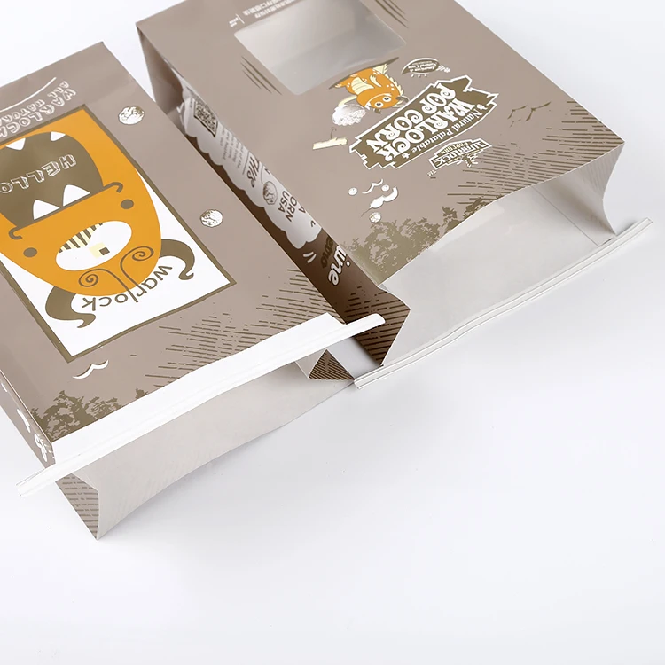Wholesale Clear Window Chocolate Colored Popcorn Kraft Paper Bag Bakery Dessert Food Bag Side Gusset Bags With Tin Tie