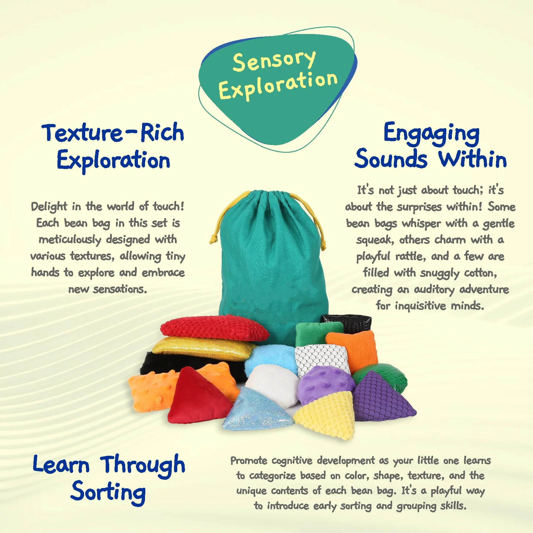 Autism and ADHD Baby Toys Learning & Education Fidget Sensory Toys Texture and Colour Sorting Sensory Bean Bags