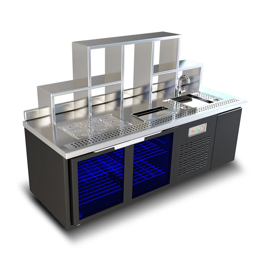 1.8m Black titanium refrigerate freezing double temperature machines for producing bubble tea popping boba table machine