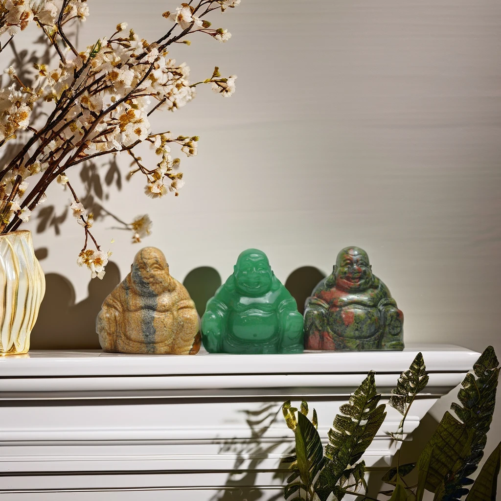 Hand Carved Polished Natural Jade Buddha Statue Feng Shui Style Crystal Engraved Buddha for Home Love & Decorative Purpose
