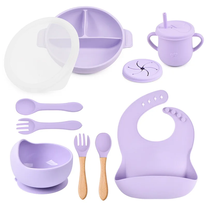 2024 Factory Wholesale Price Food Grade Dinner Feeder Plate Bib Silicone Baby Feeding Set