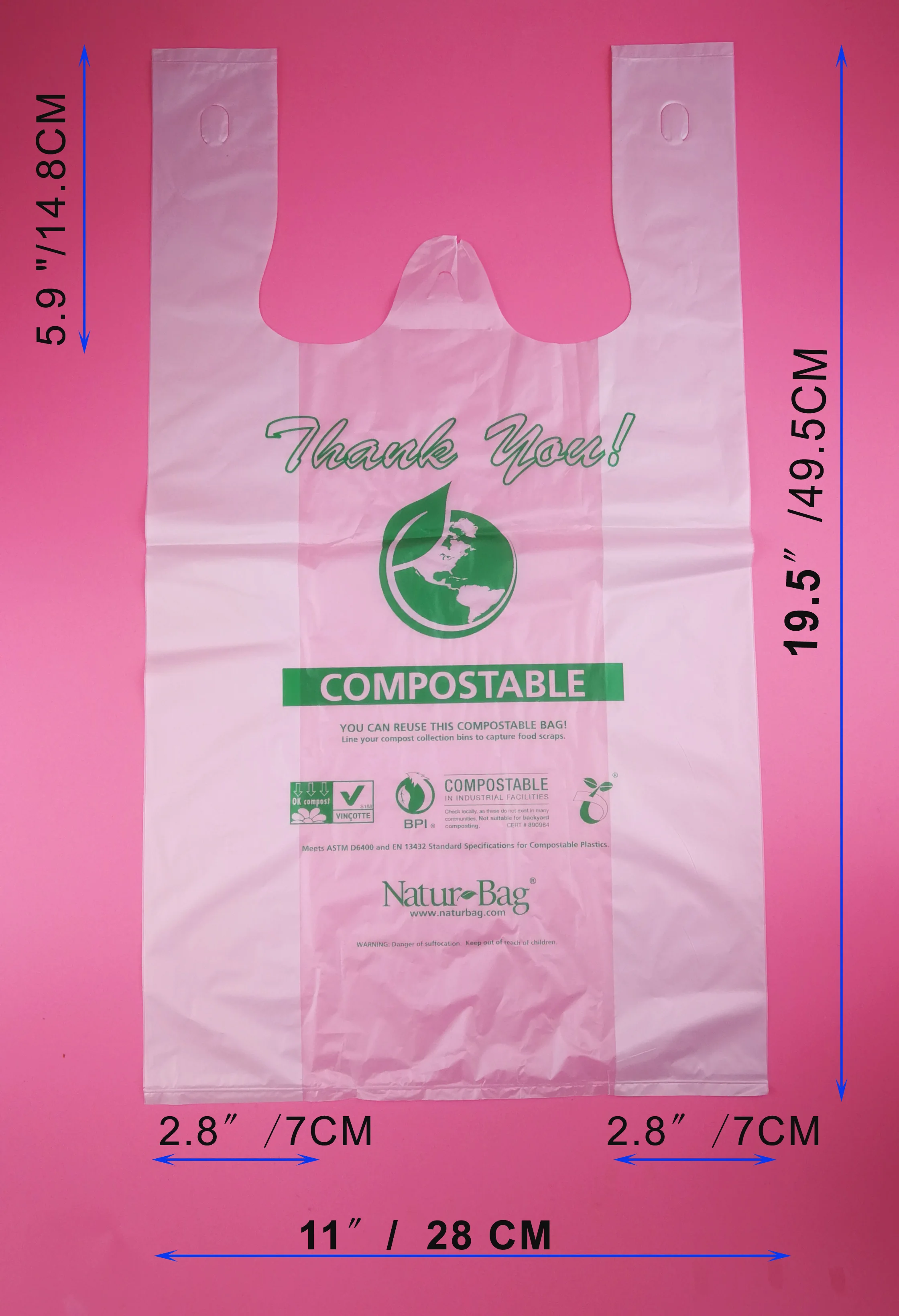 
Factory price PLA and PBAT 100% Biodegradable And Compostable T-shirt Bags With BPI OK Compostable Certificate 