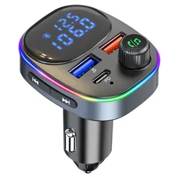 Dual Microphone One Key Bass Handsfree Bt Car Kit Wireless Usb C Car Fm Modulator Transmitter Car Mp3 Player