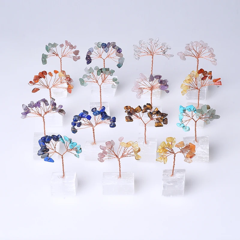 Healing Crystal Stones Selenite Base Gravel Tree Reiki Energy Crystals Tree Seven Chakra Crystal Tree Home Decor Crafts