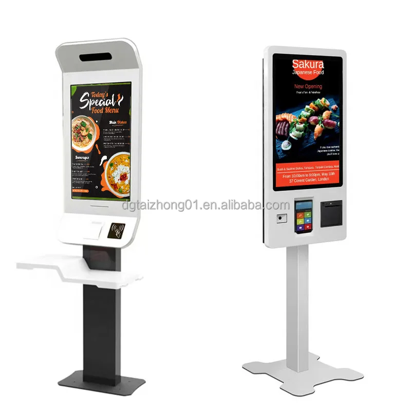 21.5 Inch Fast Food Order Kiosk Machine with Touch Screen LCD QR Code Scanner Printer Self-Service Payment for Outdoor Use