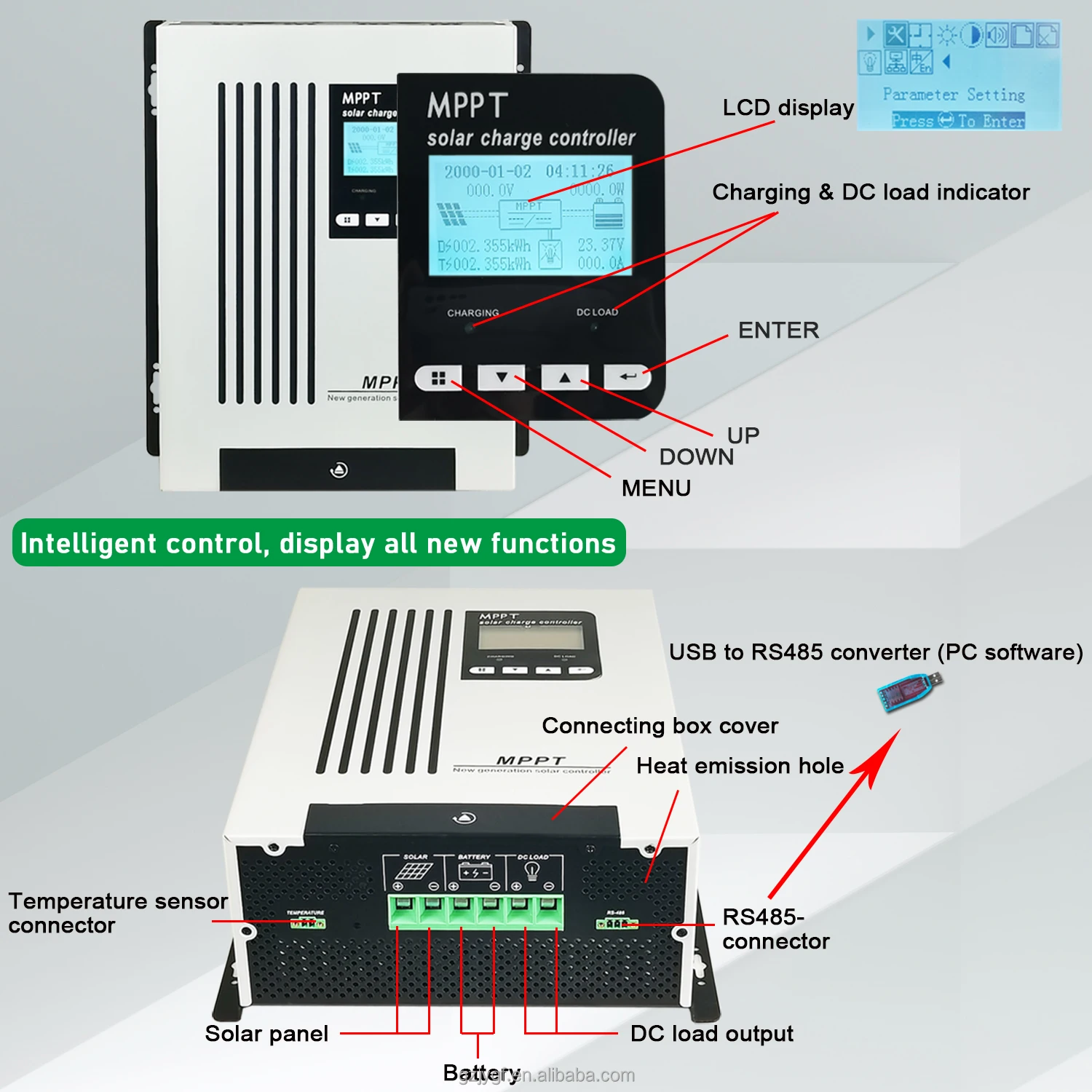 Latest Function Battery Re-activation MPPT Charger 45A Solar Energy Products Grey DC150V Mppt Controller Intelligent