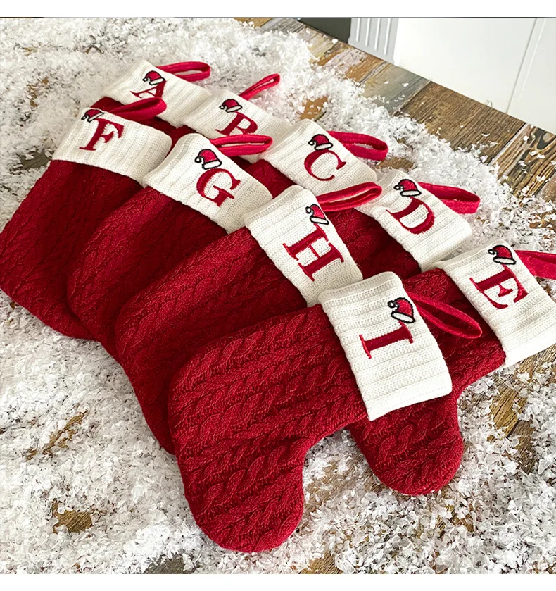 2023 New Arrival Personalized Winter Knit Stockings Christmas Alphabet Knitted Sock For Decoration Hanging Christmas Socks