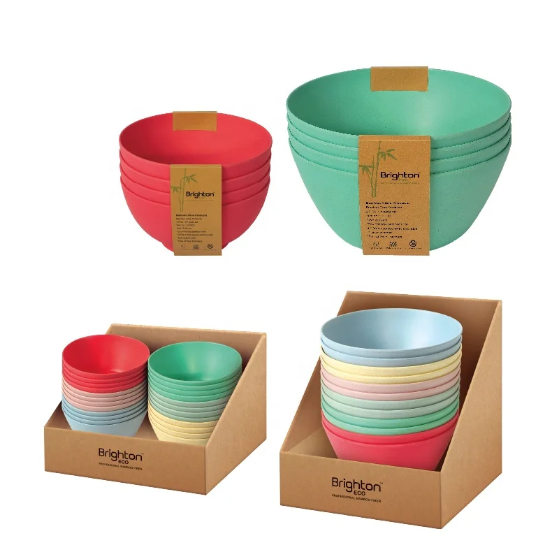 
Hot sale Solid Color Bamboo Fiber Salad Bowl with Servers Set for Restaurant 