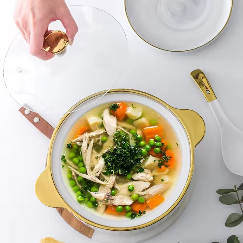 Мини-белые кухонные сковородки и кастрюли с керамической крышкой