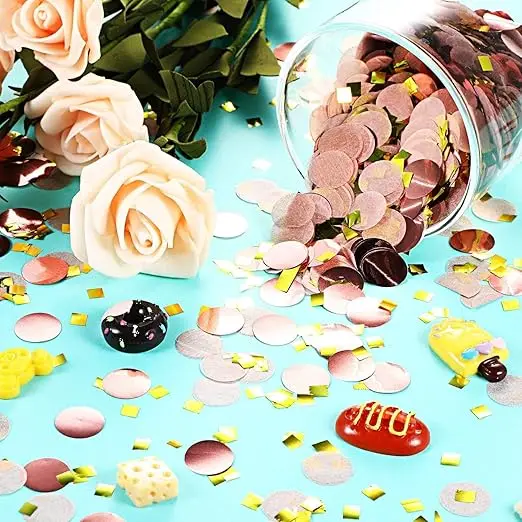 Golden shimmering party paper scraps, essential for celebration decoration, creating a joyful atmosphere