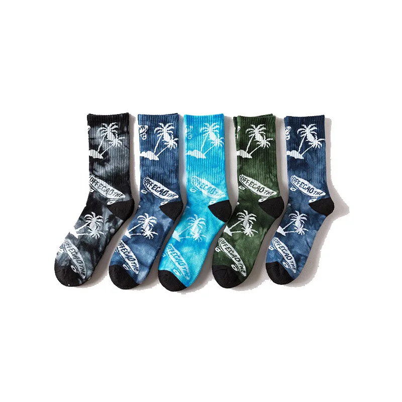 Wholesale Custom Trendy Street Skateboard Hemp Leaf Terry Cushion Tie Dye Sports 3d Crew Print Socks