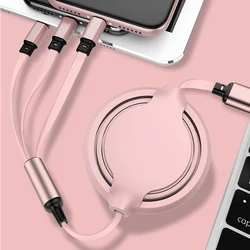 Custom logo retractable cable charging 3 in 1 cable mobile phone charger for iphone type c micro usb