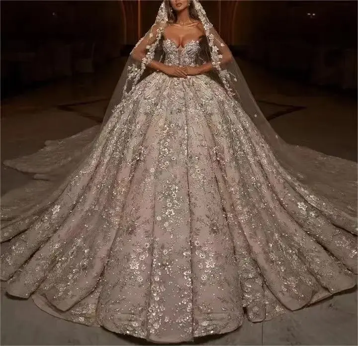 Свадебные платья для королевской принцессы 3D Цветочные аппликации милые Пышные свадебные 2024 бисером vestidos de la celebridad