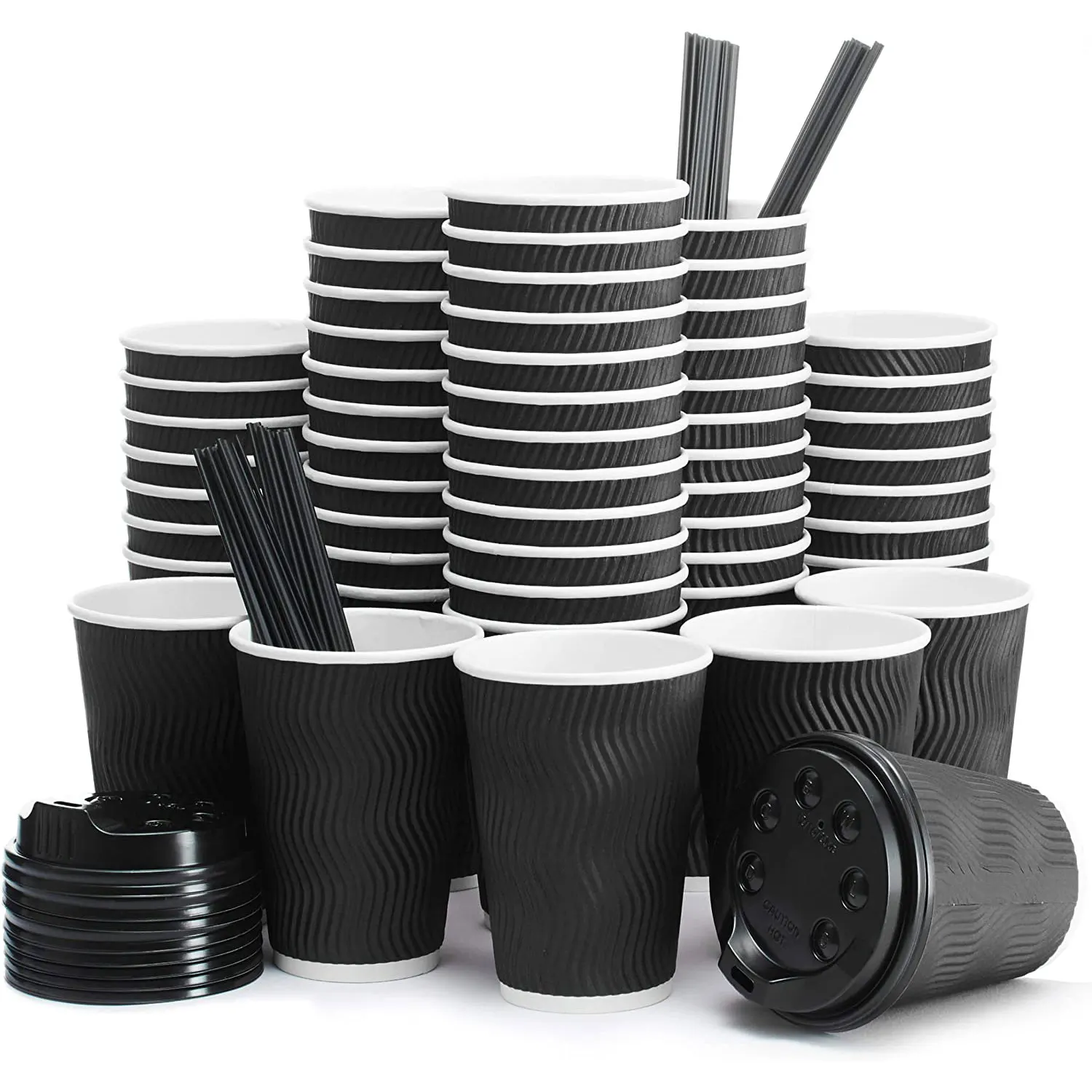 biodegradable  eco-friendly  8oz 12oz 16oz 24oz  black ripple wall cup coffee paper cup with logo for hot drinks