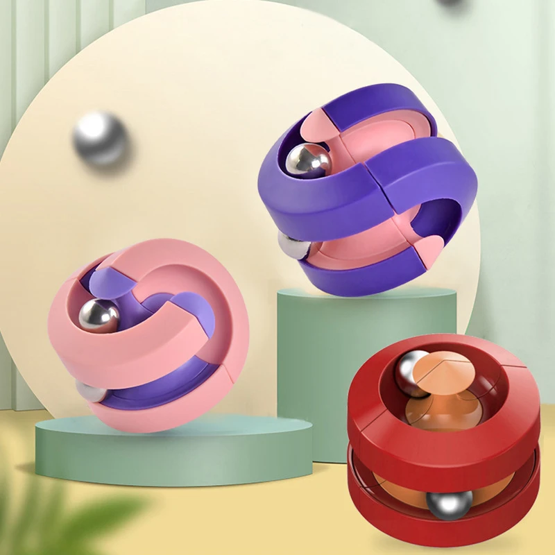 2023 New Gyro Toys Fingertip Cube Spinning Track Ball Toy Rotating Orbit Beads Sensory Fidget Spinner Stress Toy for Kids
