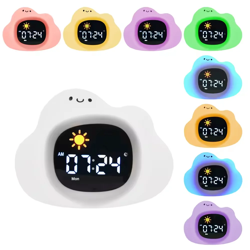 Multifunctional White Noise Sleep Trainer Baby Nursery Children Bedside Lamp Cute Silicone Cloud Digital Clock with Night Light