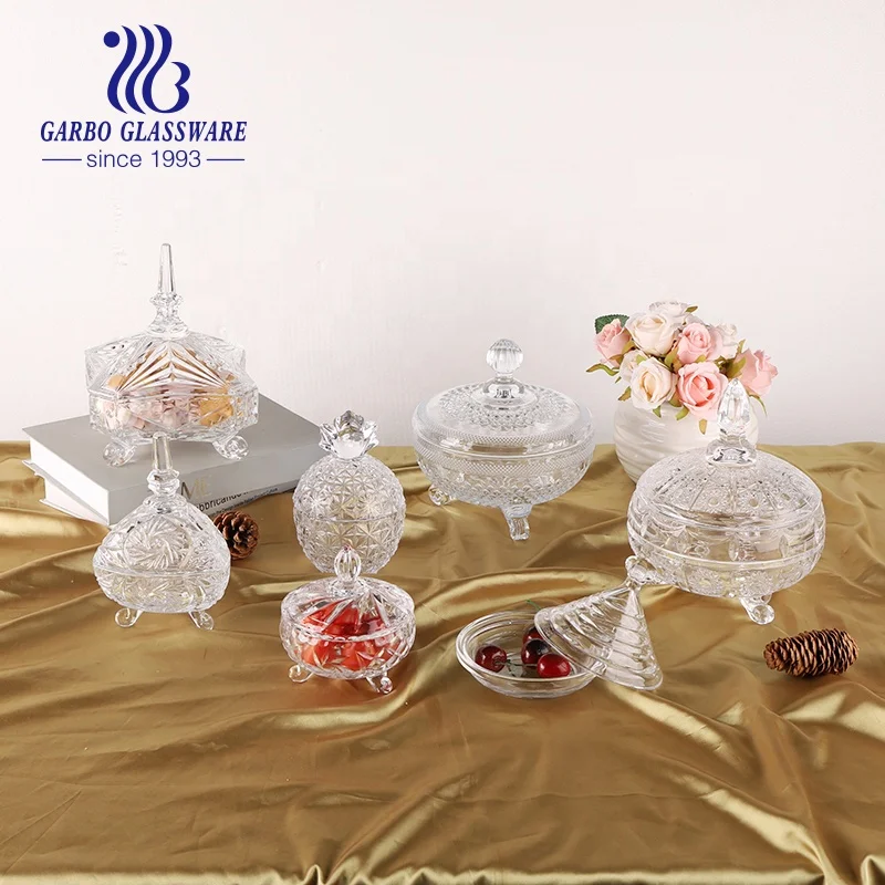 Wholesale clear glass candy jar crystal food container with lid tabletop bottle storage home decor gifts for wedding festival