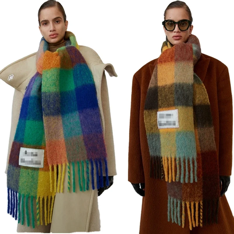 Cashmere scarf in autumn and winter fashion with color check warm and thick shawl