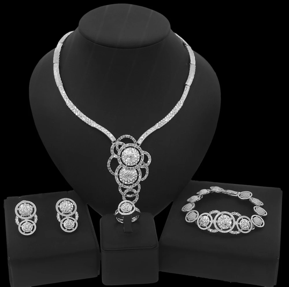 Shiny Round Shape Collar Jewelry Sets Copper Alloy Gold Plated Fashion Dubai Gold Series Jewellery Women Party Dating Banquet