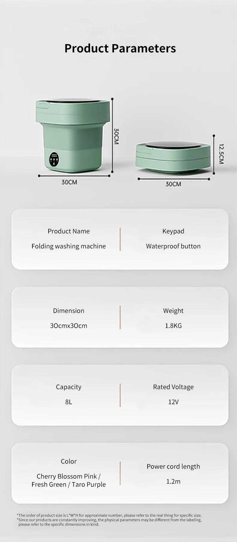 Factory outlet 8L Low Noise Folding Portable Washing Machine with Ag+ and 36W Powerful Laundry Power