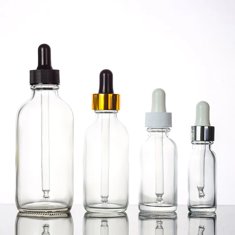 Горячая продажа Янтарная Бостонская бутылка эфирного масла 1/2 унций 2 унции 4 унции прозрачные бутылки капельницы в форме цилиндра