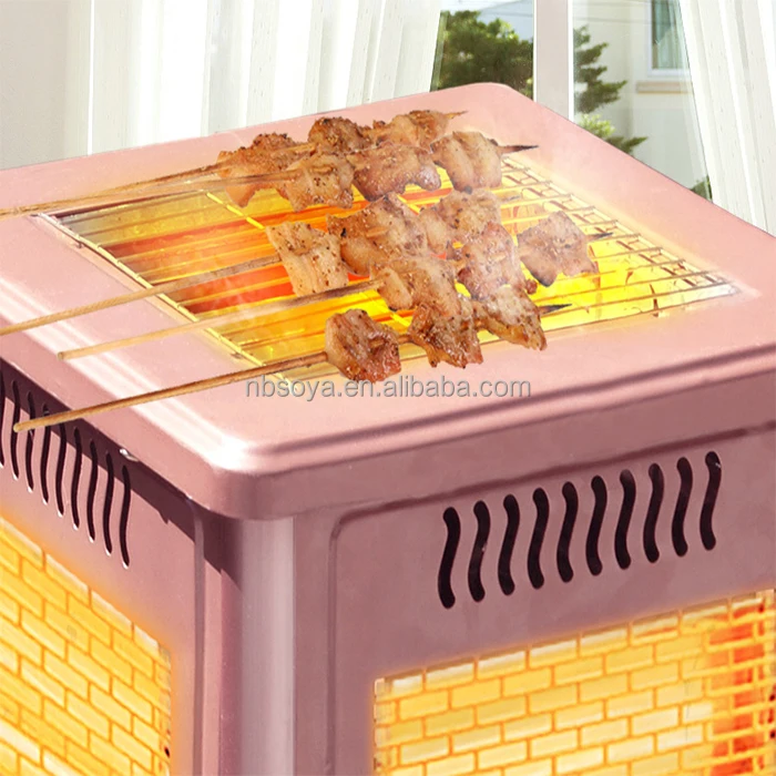 Portable Quartz Heater 2000W 5 Sides with barbeque Electrical Quartz Heater 5 face for hotel camping with BBQ plate rose gold