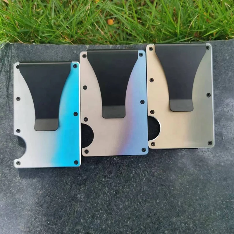 New Minimalist Wallet with Cash Strap RFID Blocking Front Pocket Credit Card Holder Slim Metal Wallet with Money Strap