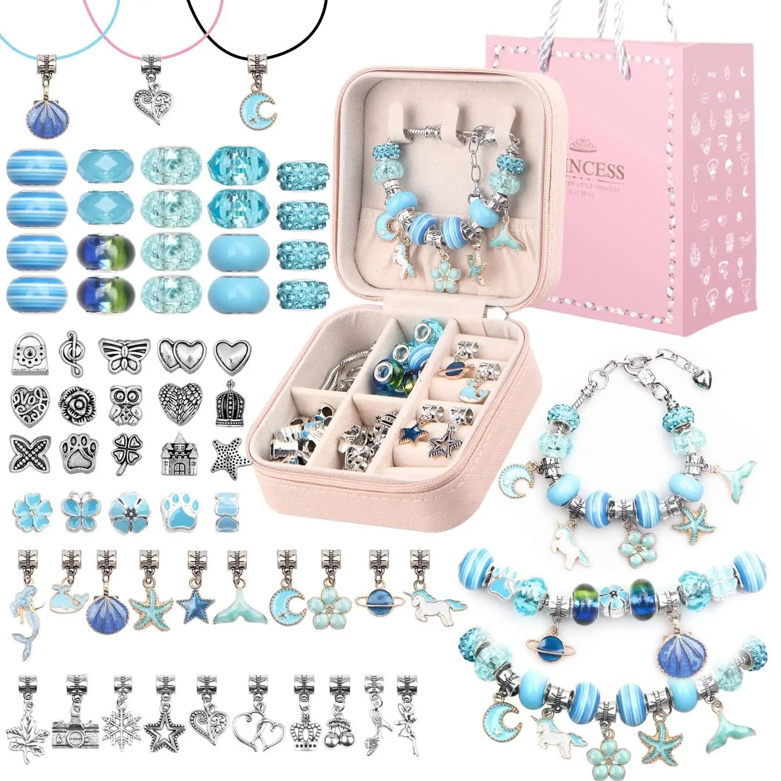 Charm Bracelet Making Kit Teen Girls Beads Jewelry Making Kit Arts Crafts Gifts Set With Portable Bracelet Organizer Box