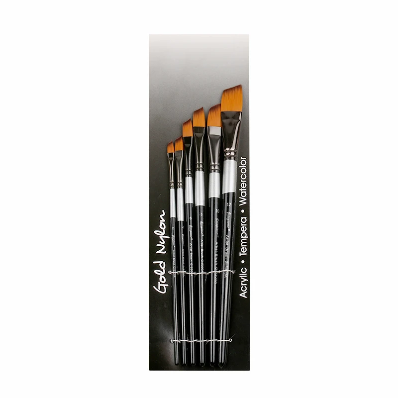Giorgione 6 Pieces Angular Shape Nylon Hair Copper Ferrule Black Tip Wooden Handle Paintbrush set