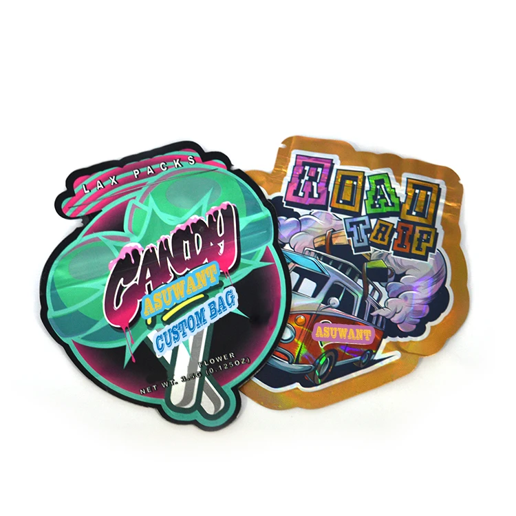 Custom Printed 1g 3.5g 7g 14g 28g Child Resistant Edible Cookie Candy Shape Die Cut Mylar Bags 3.5g