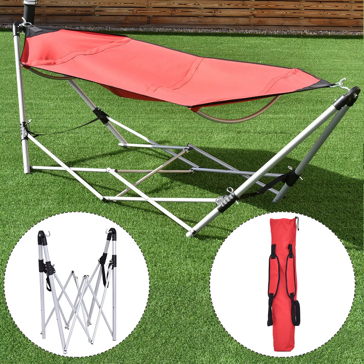 Portable Outdoor Lightweight Oxford Cloth Hammock with Carrying Bag Breathable Durable Folding Design