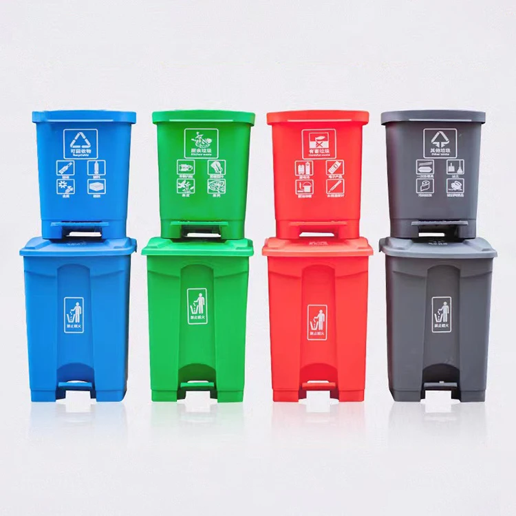 Color waste recycle lid leak proof plastic waste bin with foot pedal