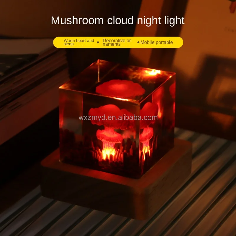 Nuclear Explosion Mushroom Cloud LED Table Lamp Resin Nuclear Bomb Model Room Decor Valentines Day Gift USB Charging Night Light