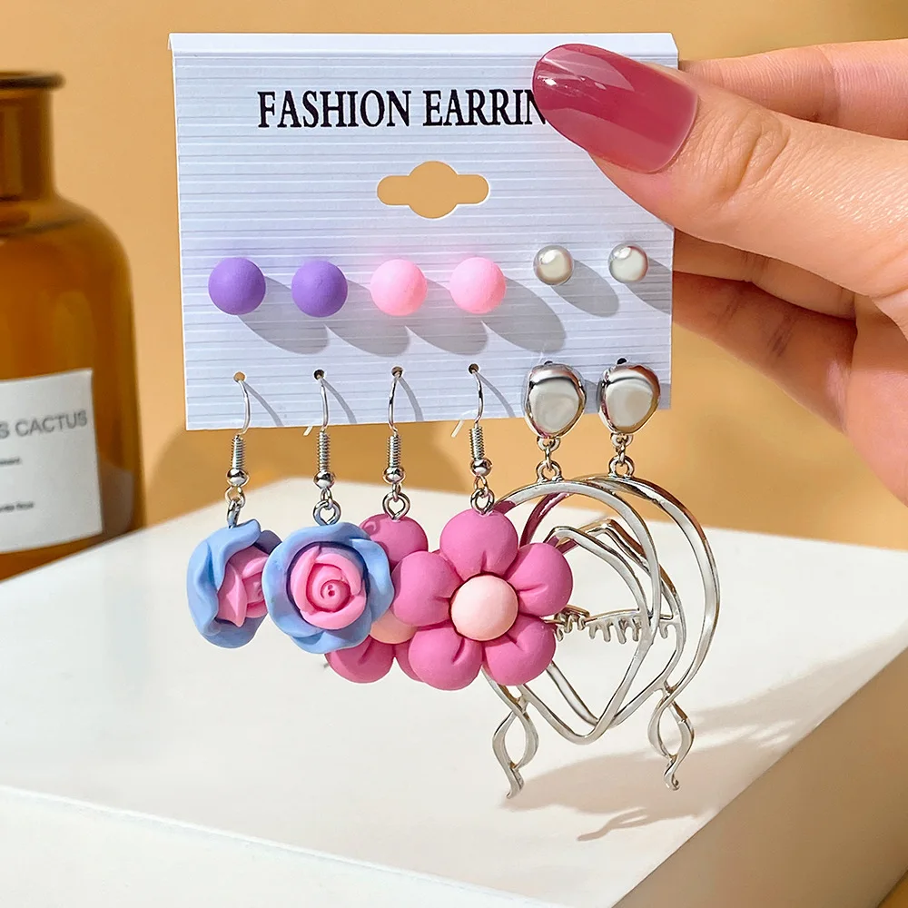 Western Stud Earrings Blue Acrylic Heart Drop Chunky Longs Earrings Set For Women Jewelry