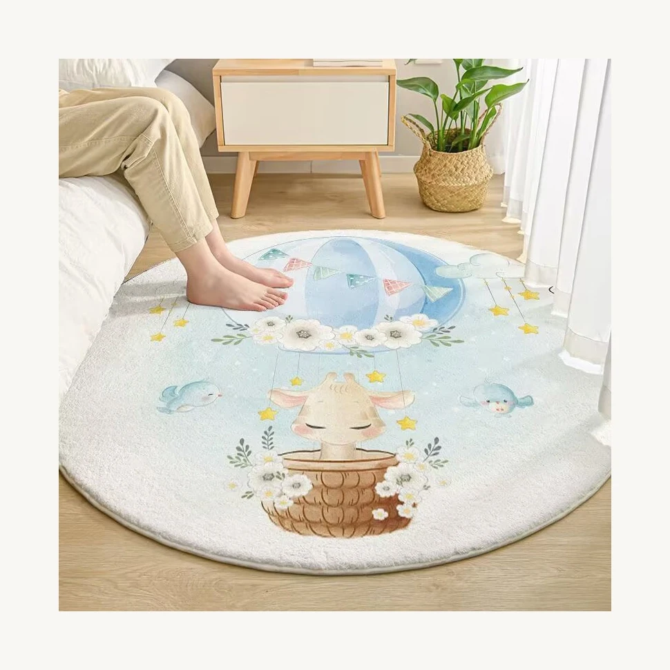 Little Cow Cute Wind Riding Hot Air Balloon Multiple Patterns Customizable Size and Picture Large Area Modern Carpet