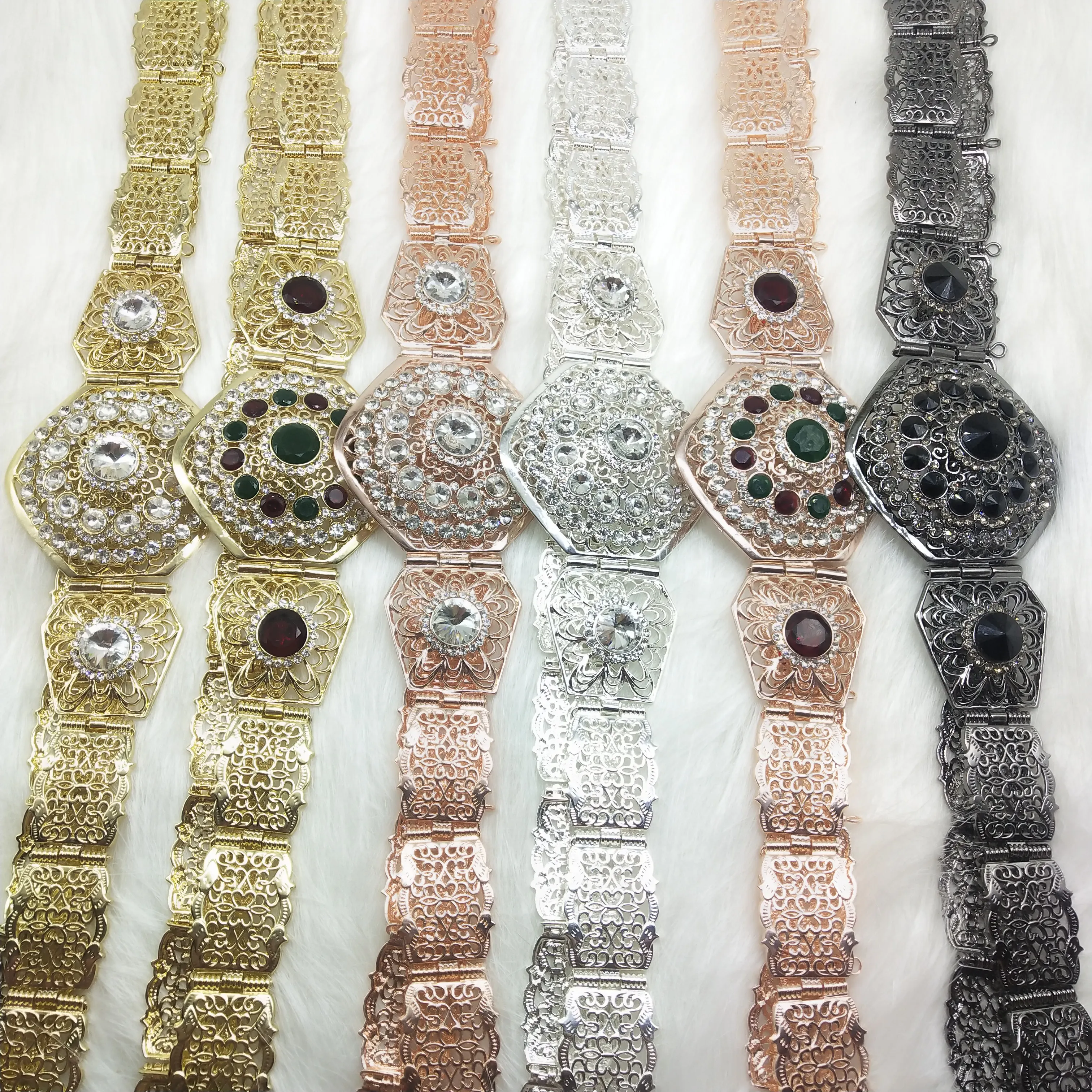 C Hot selling Algerian Moroccan belt with adjustable length classic diamond-shaped full rhinestone wedding dress accessory