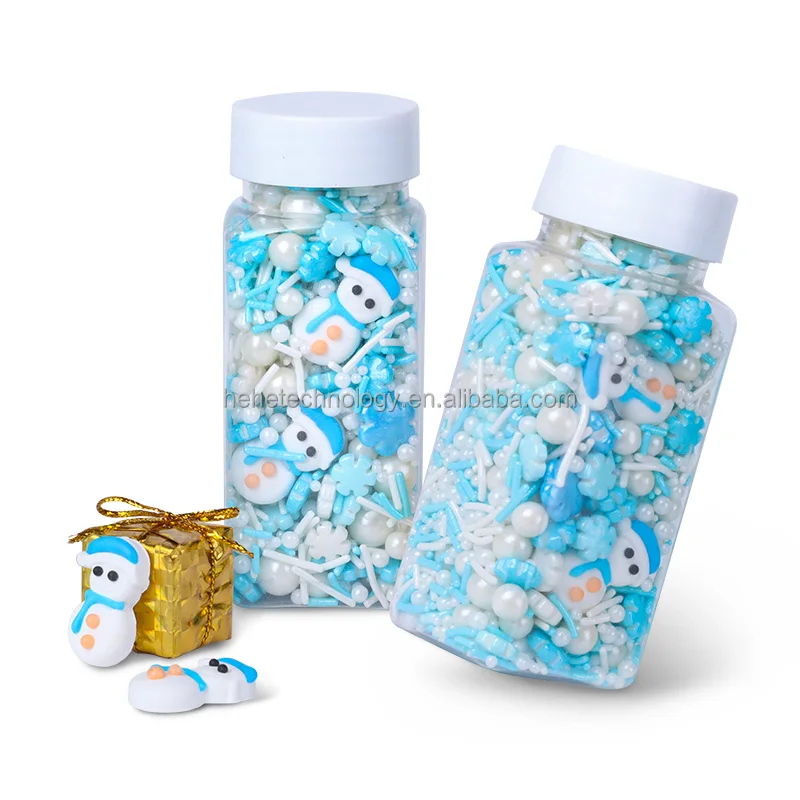 Fashion Bottled Blue Snowman Royal Icing Christmas Sprinkles Mixes Biscuit Cake Decoration Edible Cake Topper